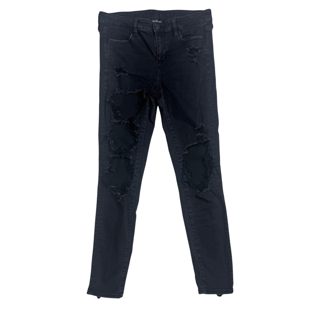 American Eagle Next Level Stretch Distressed Skinny Jeans Black Womens 10R